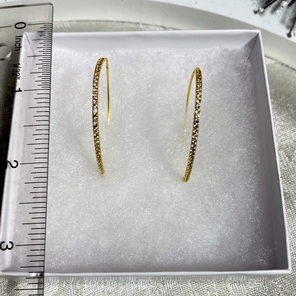 Goldtone Oval Hoop CZ Earrings NWOT
